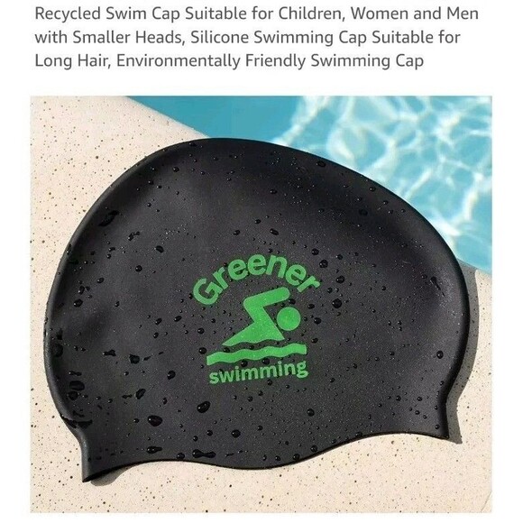 Greener Silicone, Swimming Caps, Black - NEW - Picture 3 of 9
